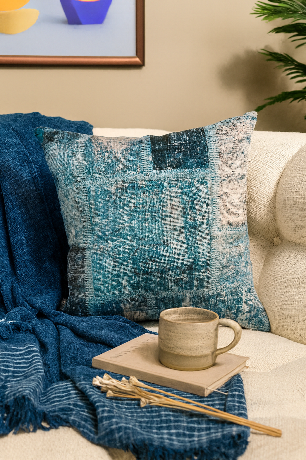 Azure Patchwork Cushion Cover