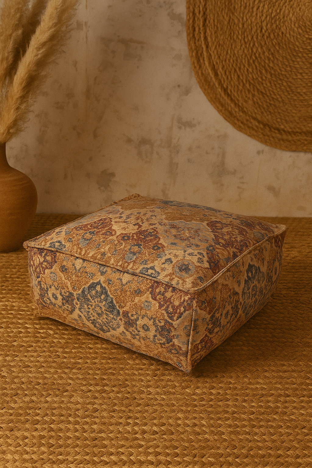 Vintage-Inspired Square Pouf