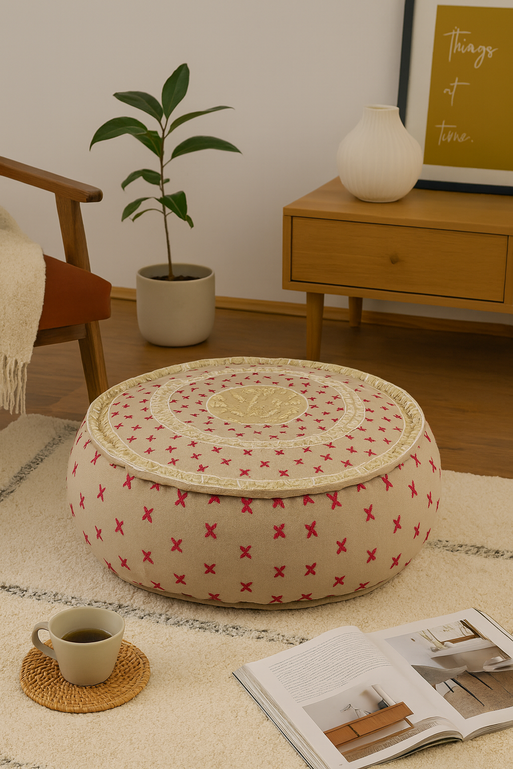 Crimson Stitches Pouf