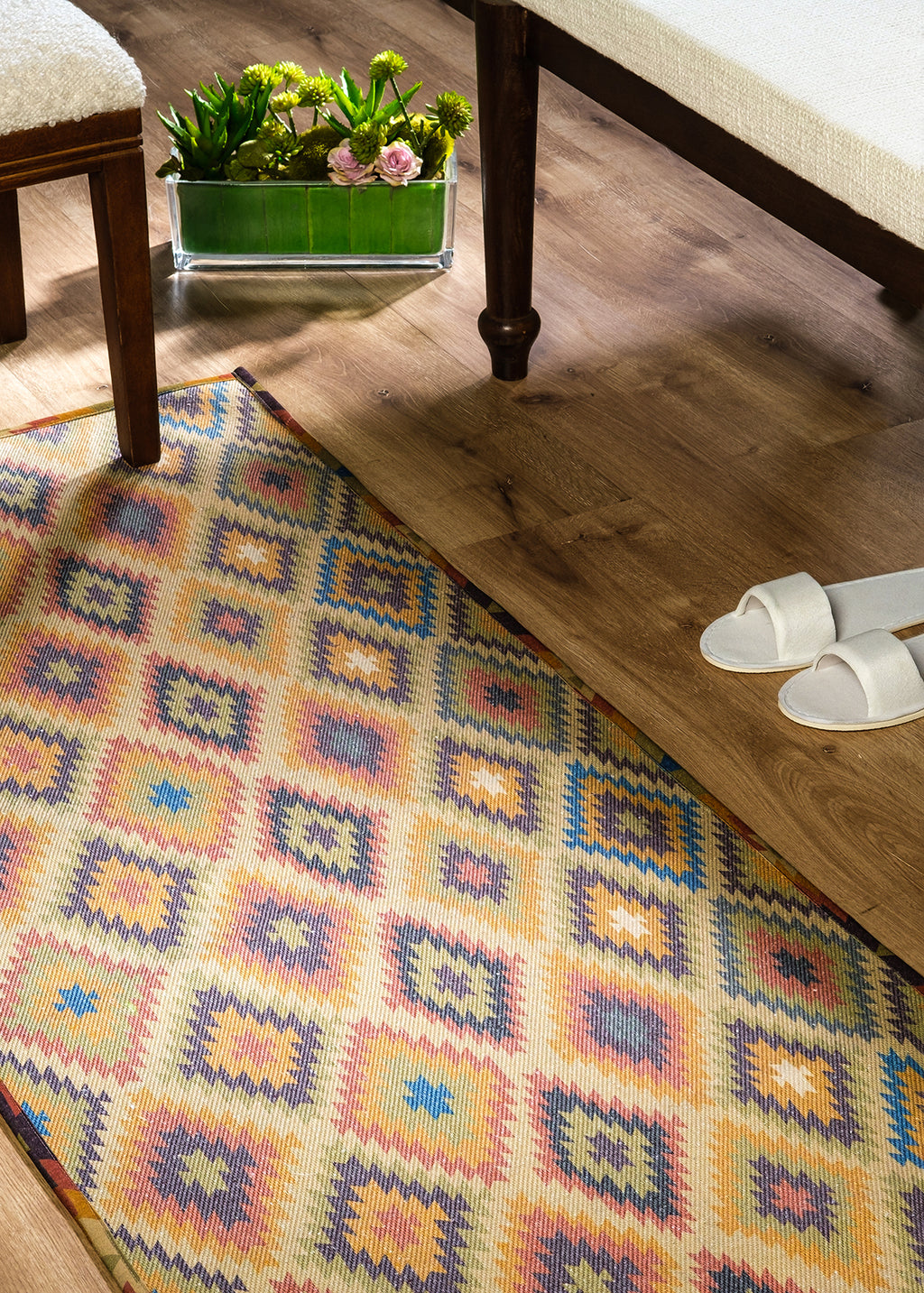 Yellow Ikat Digital Print Rug