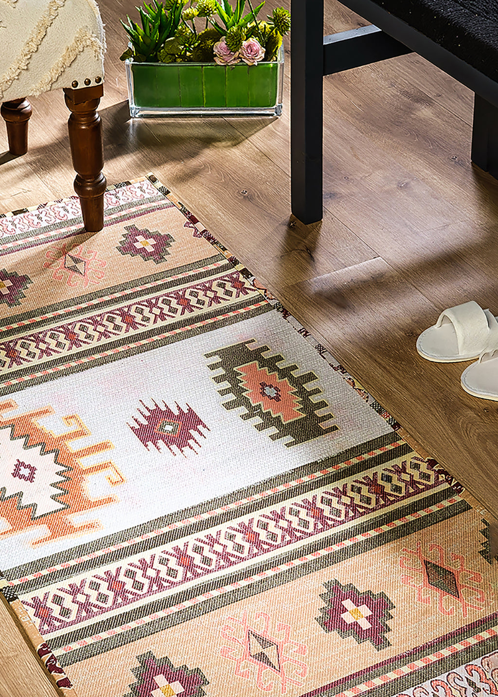 Beige Ikat Digital Print Rug