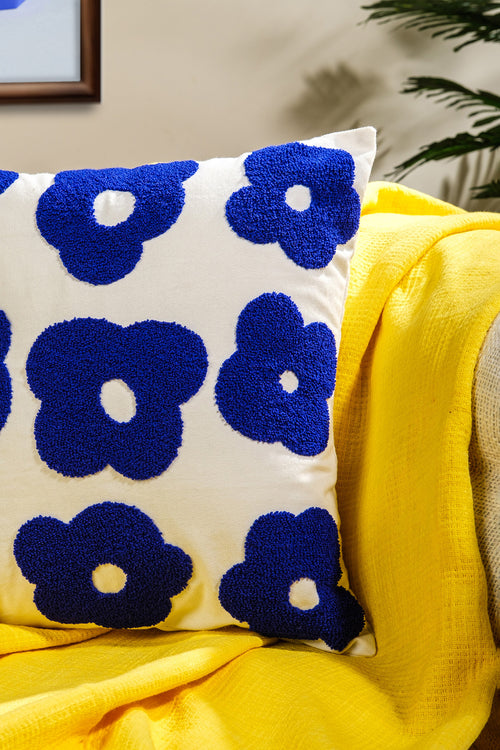 Azure Bloom Cushion Cover