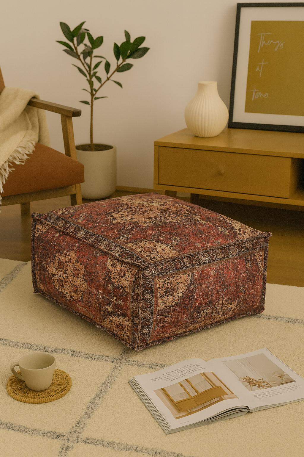 Rustic Ember Pouf